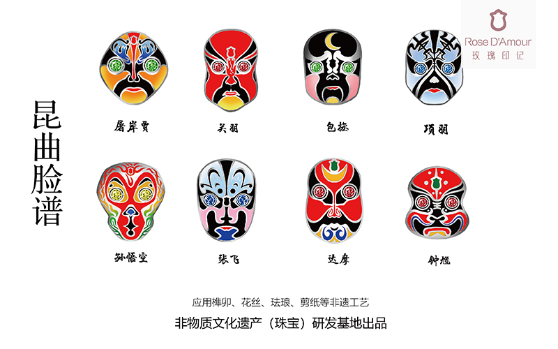 "昆曲脸谱-胸针/吊坠系列"融合花丝,珐琅,剪纸非遗技艺亮相北京珠宝展